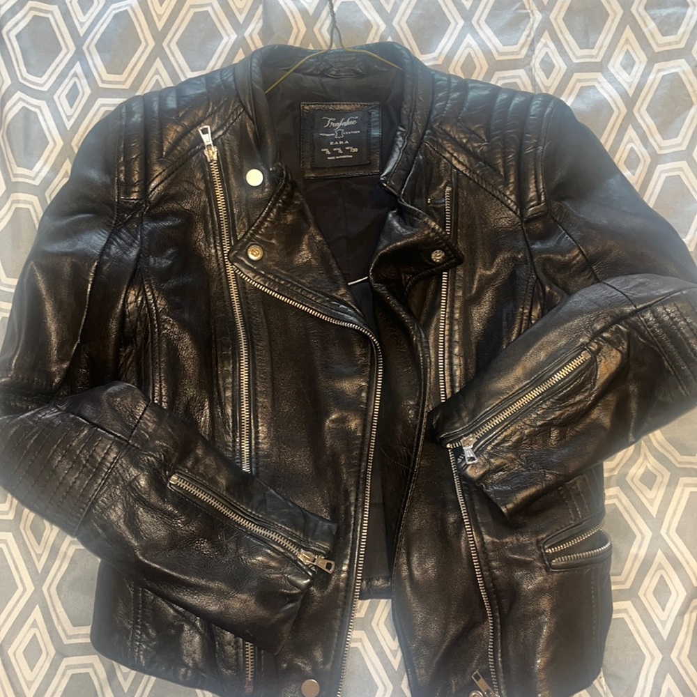 Zara 100% Authentic Black Leather Moto Jacket